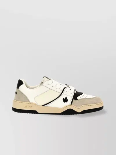 Dsquared2 Panelled Embroidered Perforated Round Rubber Sneakers In White