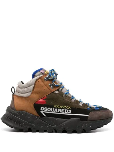 Dsquared2 Panelled Hiking Boots In Brown