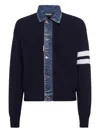 Dsquared2 Blue Cardigan With Denim Panels And Striped Details On The Sleeve In Wool And Cashmere Man In Blue