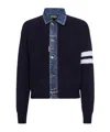 Dsquared2 Blue Cardigan With Denim Panels And Striped Details On The Sleeve In Wool And Cashmere Man In Blue