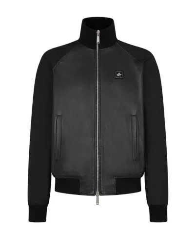 Dsquared2 Panelled Leather Track Jacket In Black