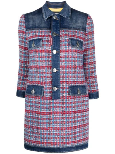 Dsquared2 Panelled Tweed Denim Dress In Multi