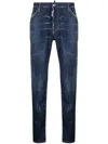 Dsquared2 Distressed Five-pocket Jeans Leather Patch In Blue
