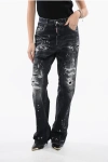 DSQUARED2 VINTAGE EFFECT WIDE LEG ROADIE JEANS WITH RHINESTONE 24CM