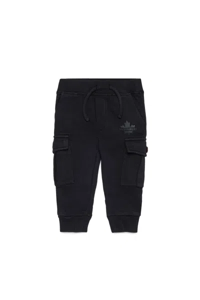 Dsquared2 Fleece Cargo Pants With Maple Leaf In Black