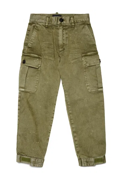Dsquared2 Kids' Vintage-effect Gabardine Cargo Pants In Green