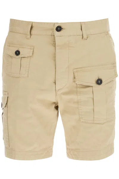 Dsquared2 Sexy Stretch Cotton Cargo Shorts In Beige