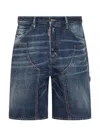 Dsquared2 Carpenter-style Blue Denim Shorts With Vintage Finish In Blue