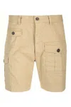 Dsquared2 Men Beige Bermuda With Asymmetric Cargo Pockets And Belt Loops In Cotton Man In Neutral