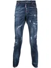Dsquared2 Distressed Crotch Denims With Paint Splatter Motif 16cm In Blue