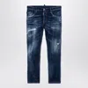 Dsquared2 Navy Blue Washed Denim Jeans With Wear In Blue
