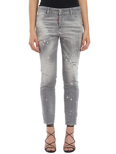 Dsquared2 Paint-splatter Ripped Jeans In Grey