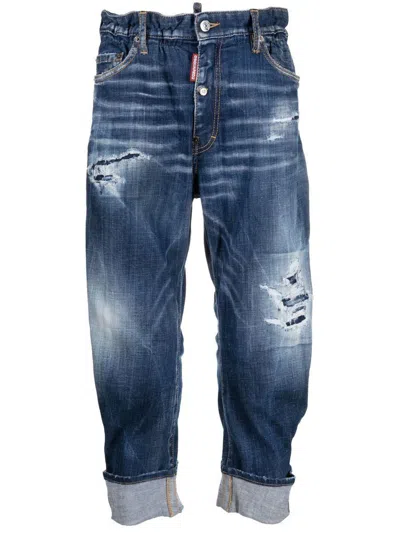 Dsquared2 Distressed Cropped Jeans In Navy Blue