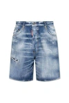 Dsquared2 Logo-tag Distressed Denim Shorts In Navyblue