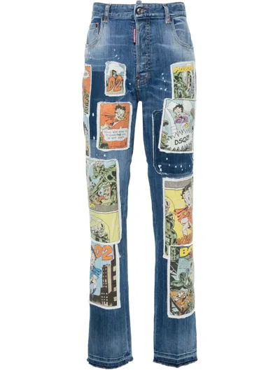Dsquared2 Women Sky Blue Straight Mid Rise Jeans In Multi