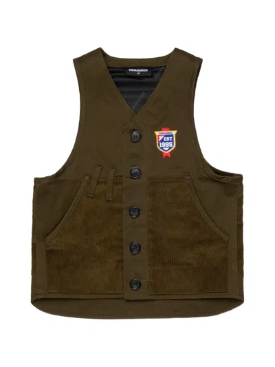 Dsquared2 Kids' 패치 디테일 코튼 베스트 In Green