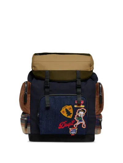 Dsquared2 Kids' Patch-detail Panelled Backpack In Blue