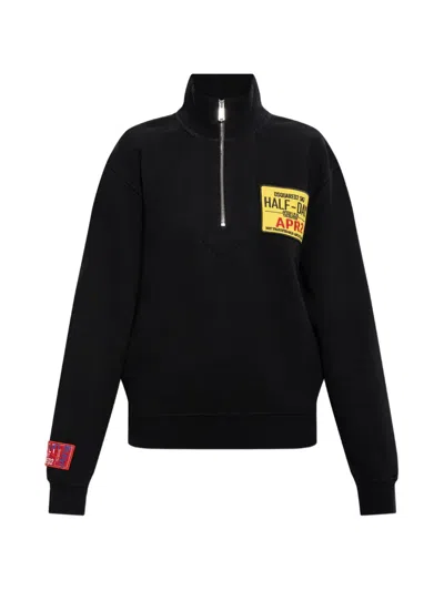 Dsquared2 Patch-detail Quarter-zip Sweatshirt In Black