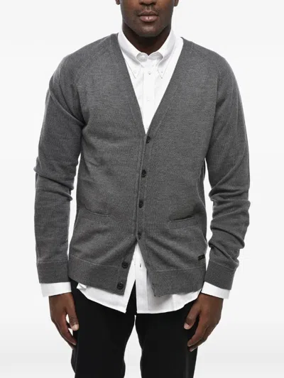 Dsquared2 Patch-pocket V-neck Cardigan In Gray