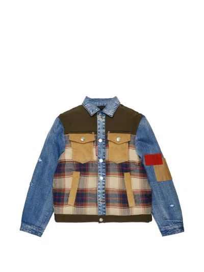 Dsquared2 Kids' 패치워크 체크 패턴 데님 재킷 In Multi