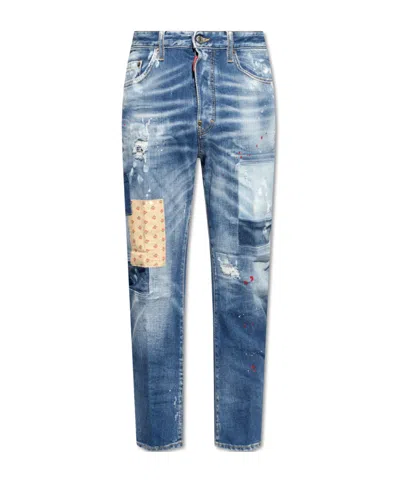 Dsquared2 Patchwork-detailing Distressed Jeans In Blue