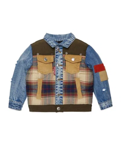 Dsquared2 Patchwork Padded Jacket In Blue