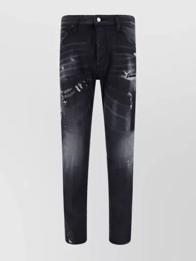 Dsquared2 Patent Leather Detail Cotton Jeans In Black