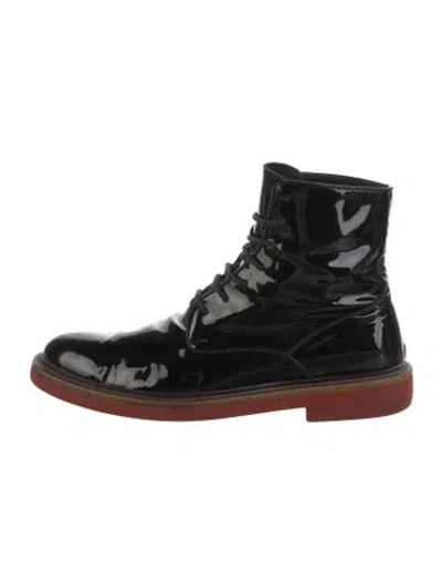 Pre-owned Dsquared2 Patent Leather Embroidered Accent Lace-up Boots In Multicolor