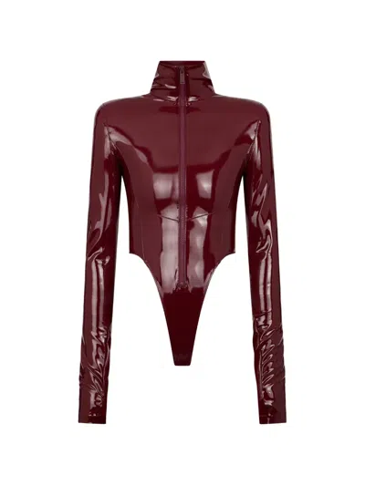 Dsquared2 Patent-finish Zip-front Bodie In Burgundy