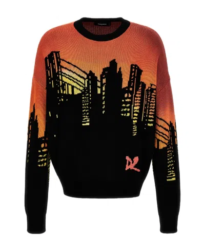 Dsquared2 Patterned Intarsia-knit Jumper In Black