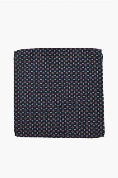 Dsquared2 Patterned Silk And Cotton Pocket Square In Blue