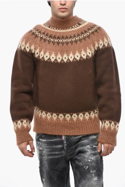 DSQUARED2 PATTERNED WOOL BLEND CREW-NECK SWEATER