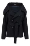 Dsquared2 'belted Waist Double-breasted Coat With Wide Collar' In Blue