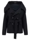 Dsquared2 'belted Waist Double-breasted Coat With Wide Collar' In Blue