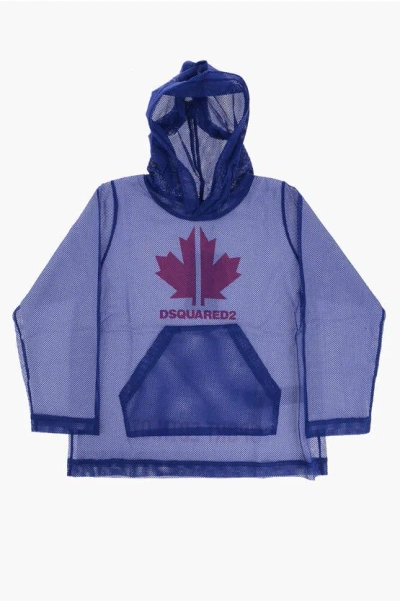 Dsquared2 Perforated Slouch Fit Lightweight Hoodie In Blue
