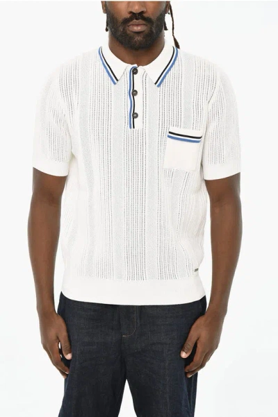 Dsquared2 Perforated Sweater With Polo Neck In White