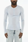 Dsquared2 Perforated Wool Crew-neck Sweater With Half Buttons In Blue