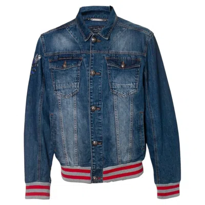 Pre-owned Dsquared2 Philipp Plein, 78ers Denim Bomber Jacket In Purple