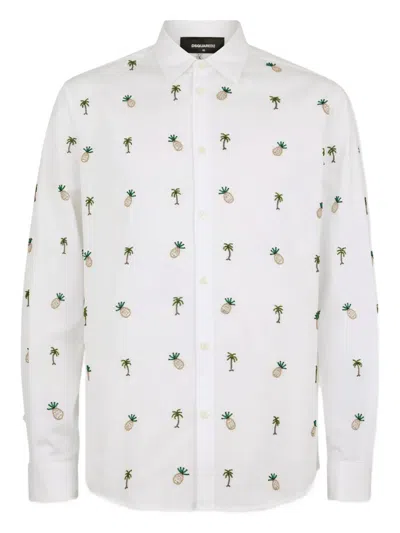 Dsquared2 Pineapples Palms Embroidery Shirt In White