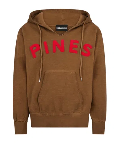 Dsquared2 Pines Logo Hooded Sweater In Brown