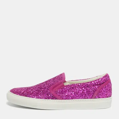 Dsquared2 Pink Glitter Crystal Embellished Slip On Sneakers