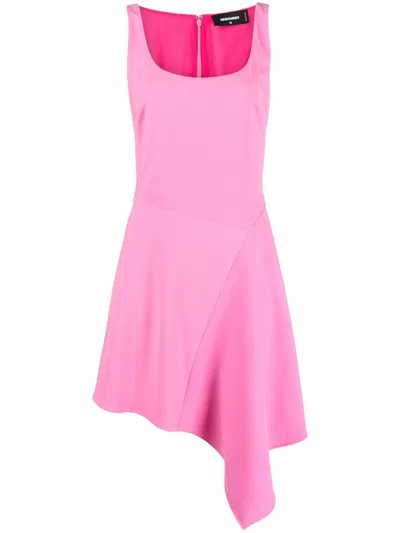 Dsquared2 Sleeveless Asymmetric Minidress In Pink