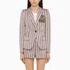DSQUARED2 PINK/BLUE STRIPED SINGLE-BREASTED JACKET IN COTTON BLEND