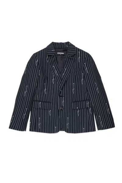 Dsquared2 Pinstripe Blazer With Allover Logo In Black
