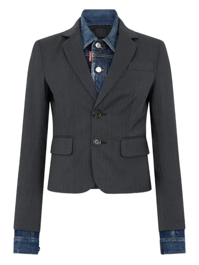 Dsquared2 Pinstripe Hybrid Tailored Jacket In Black