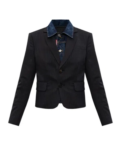 Dsquared2 Pinstripe Hybrid Tailored Jacket In Black