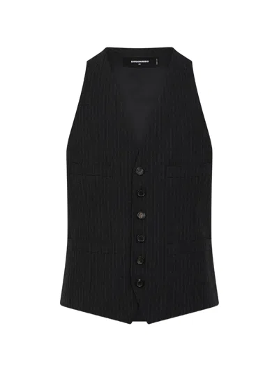 Dsquared2 Pinstripe Vest In Black