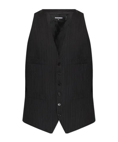 Dsquared2 Pinstripe Vest In Black