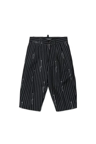 Dsquared2 Kids' Pinstriped Formal Pants With Pleats In Black