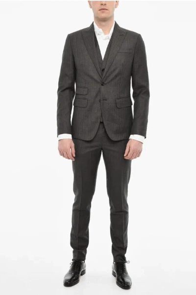 Dsquared2 Pinstriped Single Breasted Wool Suit With Peak Lapel